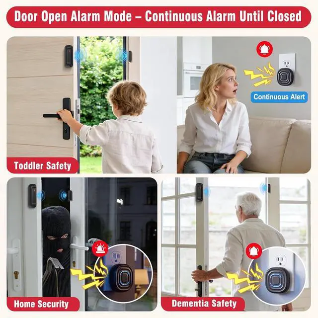 Alt view image 4 of 7 - Door Chime, 2-in-1 Door Alarm with One-Time Chime or Continuous Alert Mode, Door Open Alert for Kids & Elderly Safety, Home & Business, IP55 Waterproof Sensor, 800FT Range, 30 Chimes, 5 Volume