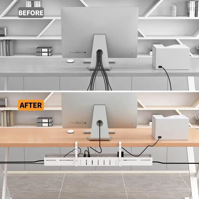 Alt view image 7 of 7 - Under Desk Cable Management Tray, Expandable Length 25.2"-38.6",No Drill No Damage to Desk,Cable Tray with Clamp for with Wire Management,for Cord Organizer for Home Office Standing Desk, White
