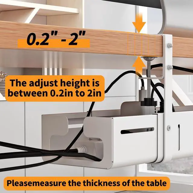 Alt view image 6 of 7 - Under Desk Cable Management Tray, Expandable Length 25.2"-38.6",No Drill No Damage to Desk,Cable Tray with Clamp for with Wire Management,for Cord Organizer for Home Office Standing Desk, White