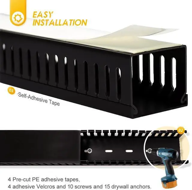 Alt view image 2 of 5 - Cable Raceway, 95" Open Slot Cable Management Kit 4PCS 23.6" X 1.97" X 2.4"