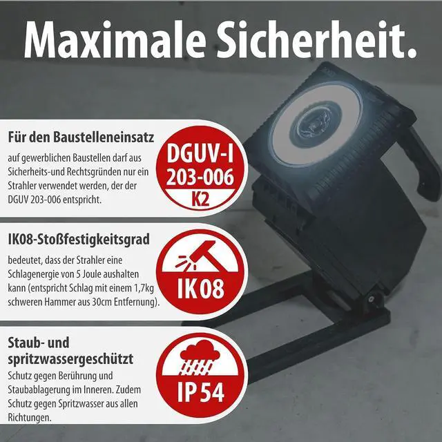 Alt view image 6 of 7 - Professional Multi Battery LED Portable Work Light HL 3000 (20W, 1140 + 2160lm, IP54, Compatible with 18V Batteries from 11 Different Power Tool Manufacturers, Engineered in Germany)