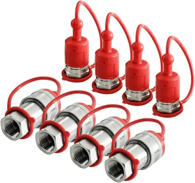 Main image of 4Set 1/2" Ag ISO 5675 Hydraulic Quick Connect Tractor Couplers with Dust Caps Ball Valve, Ball Pioneer Style Hydraulic Quick Coupler-4SETS