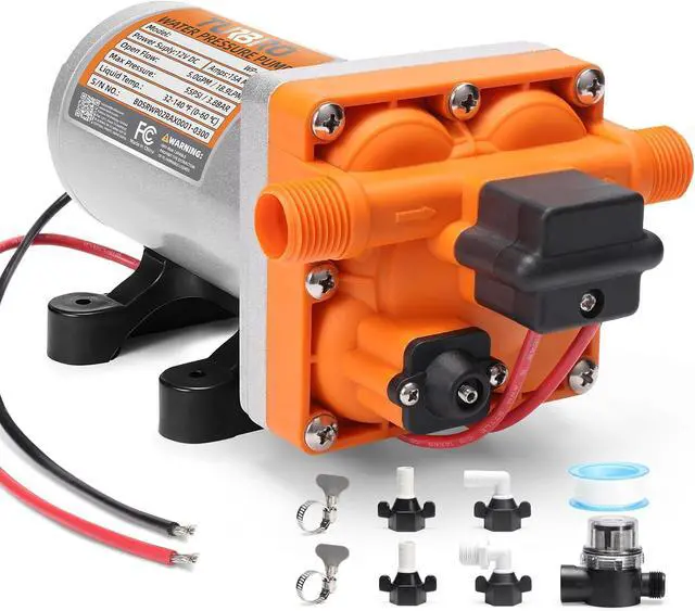 Main image of 5.0 GPM 55 psi RV Water Pump, 12V DC Self-Priming Diaphragm Pump | Water Pressure Pump with Pressure Switch and Overheating Protection, for RV, Marine, Boat, Yacht, Camper, Garden, Irrigation