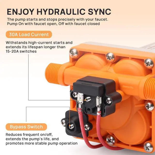 Alt view image 4 of 7 - 5.0 GPM 55 psi RV Water Pump, 12V DC Self-Priming Diaphragm Pump | Water Pressure Pump with Pressure Switch and Overheating Protection, for RV, Marine, Boat, Yacht, Camper, Garden, Irrigation