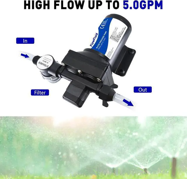 Alt view image 2 of 6 - 12V DC Water Pressure Booster Pump for RV,70PSI 5GPM Washdown Fresh Self Priming Diaphragm Pump for Boats with Filter,4-Chamner Transfer On Demand Pump for Marine Yacht Caravan Garden Hose