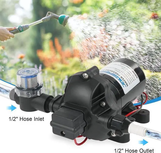 Alt view image 2 of 7 - RV Water Pump, 12V DC 4.0 GPM 45 PSI, Self-Priming Diaphragm Pressure Pump | with Pressure Switch, for RV Camper Kitchen Bathroom Garden Marine Yacht