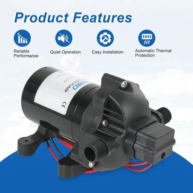 Alt view image 3 of 7 - RV Water Pump, 12V DC 4.0 GPM 45 PSI, Self-Priming Diaphragm Pressure Pump | with Pressure Switch, for RV Camper Kitchen Bathroom Garden Marine Yacht