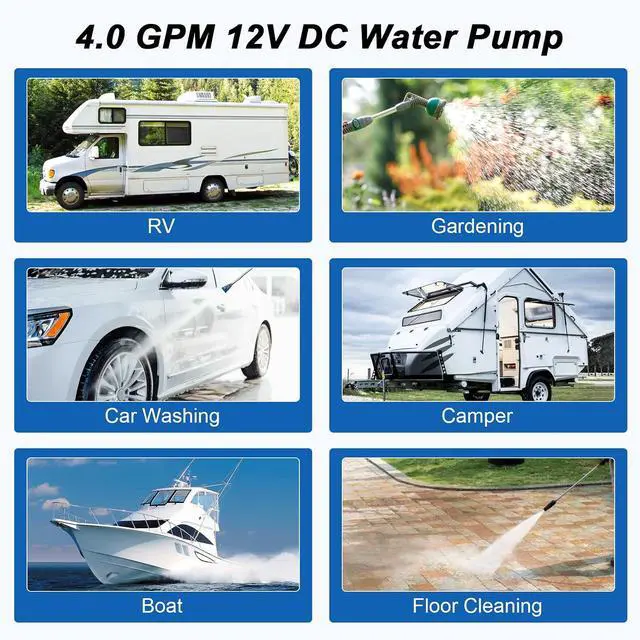 Alt view image 6 of 7 - RV Water Pump, 12V DC 4.0 GPM 45 PSI, Self-Priming Diaphragm Pressure Pump | with Pressure Switch, for RV Camper Kitchen Bathroom Garden Marine Yacht