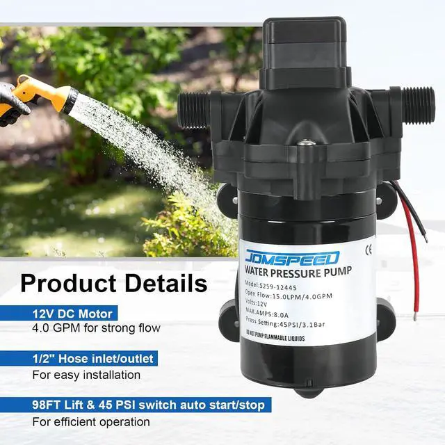 Alt view image 4 of 7 - RV Water Pump, 12V DC 4.0 GPM 45 PSI, Self-Priming Diaphragm Pressure Pump | with Pressure Switch, for RV Camper Kitchen Bathroom Garden Marine Yacht