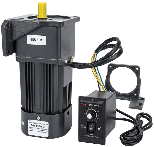Main image of 250W 110V AC Gear Motor Set with Adjustable Speed Controller + Bracket | Pure Copper, Reversible, Single Phase Variable Speed, 10K, for Heavy Machinery or Industrial Equipment