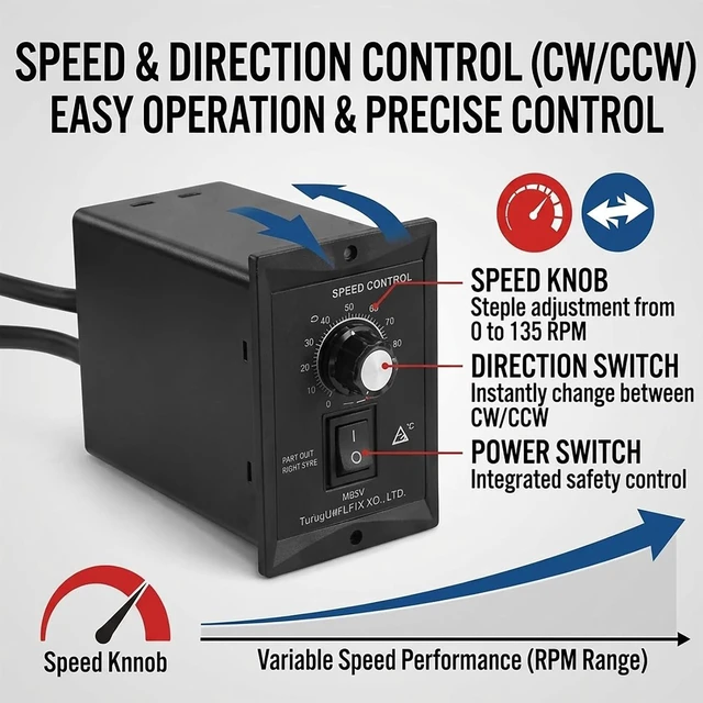Alt view image 6 of 7 - 250W 110V AC Gear Motor Set with Adjustable Speed Controller + Bracket | Pure Copper, Reversible, Single Phase Variable Speed, 10K, for Heavy Machinery or Industrial Equipment