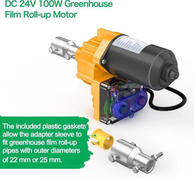 Alt view image 4 of 7 - Upgraded DC 24V 100W Greenhouse Film Roll Up Motor Kit with Climbing Device for Side Windows and Roof Vents of Plastic Film Greenhouses