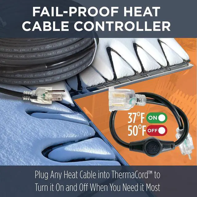 Alt view image 3 of 7 - ThermaCord 120v Heat Cable Controller, Weatherproof Outdoor Thermostat, Energy-Saving, Turns Heat Cable On and Off Automatically, UL-Certified, Industrial Grade, Fits Outdoor Outlets, 16 Long