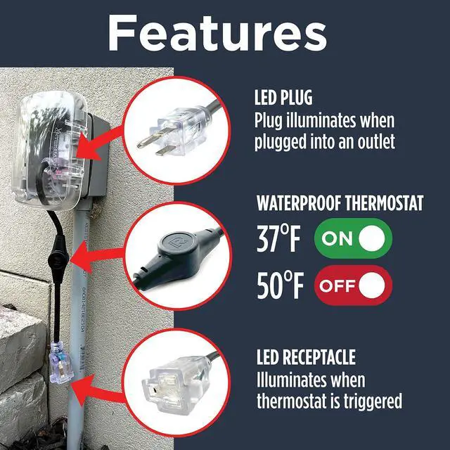 Alt view image 4 of 7 - ThermaCord 120v Heat Cable Controller, Weatherproof Outdoor Thermostat, Energy-Saving, Turns Heat Cable On and Off Automatically, UL-Certified, Industrial Grade, Fits Outdoor Outlets, 16 Long