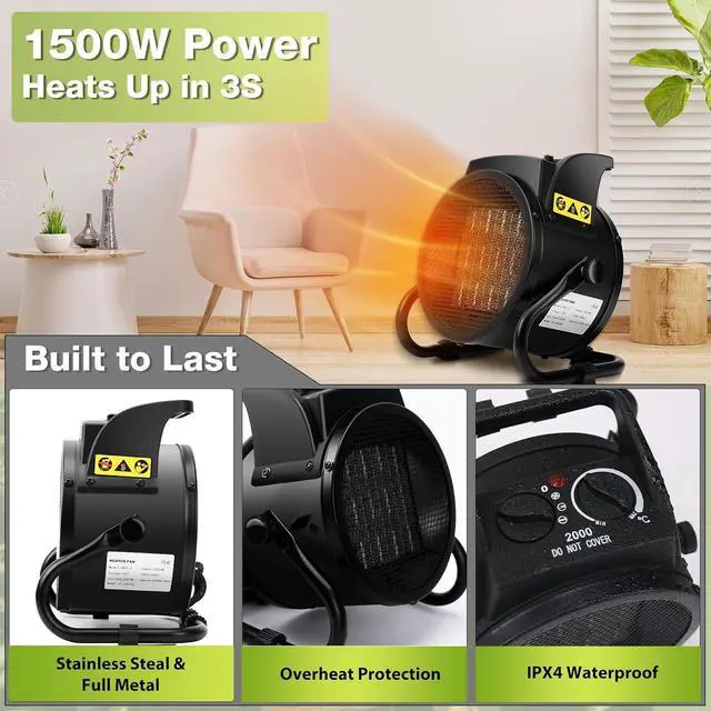 Alt view image 3 of 6 - Greenhouse Heater with Thermostat, Auto Temperature Control Kit with Digital Display, Fast Heating, Overheat Protection, for Grow Tent, Greenhouse, Flower Room, Patio, Winter Plants