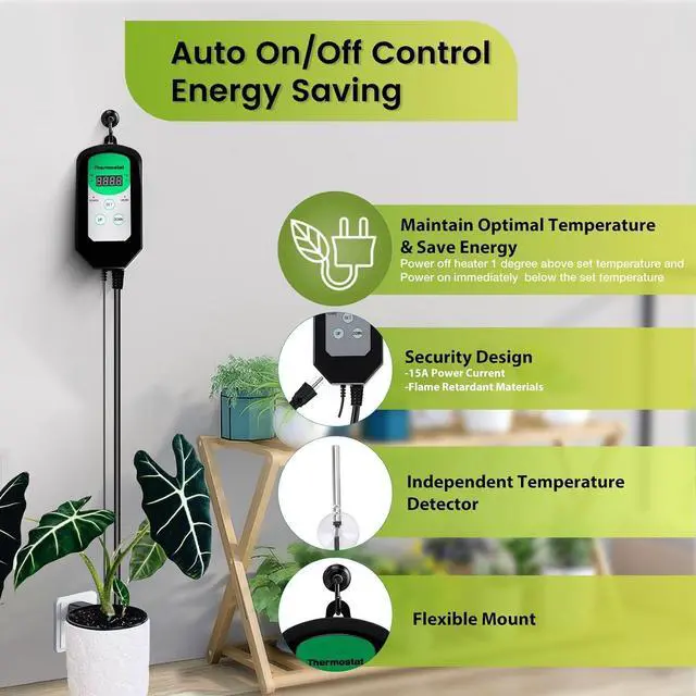 Alt view image 4 of 6 - Greenhouse Heater with Thermostat, Auto Temperature Control Kit with Digital Display, Fast Heating, Overheat Protection, for Grow Tent, Greenhouse, Flower Room, Patio, Winter Plants