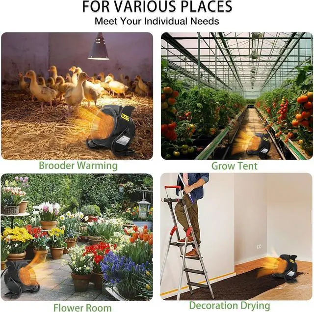 Alt view image 6 of 6 - Greenhouse Heater with Thermostat, Auto Temperature Control Kit with Digital Display, Fast Heating, Overheat Protection, for Grow Tent, Greenhouse, Flower Room, Patio, Winter Plants