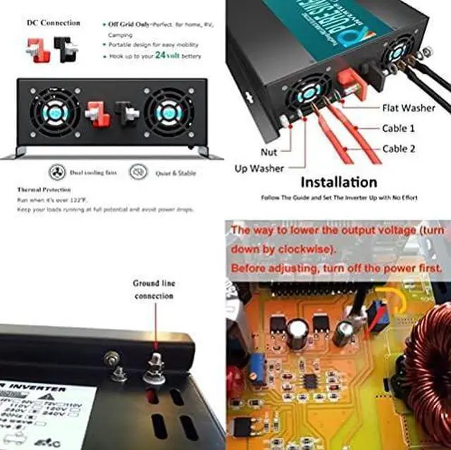 Alt view image 5 of 5 - Reliable 3000w Pure Sine Wave Solar Power Inverter 24v 110-120v 60hz With LED Display (Black) Solar System (RBP-3000S-LEDblack)