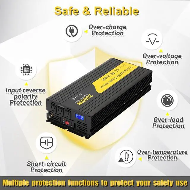Alt view image 4 of 7 - 2000W Primary Sump Pump Backup System, Basment Protection Backup Inverter | LCD Display, Auto Switches for Continuous Sump Pump Operation, Basement Emergency and Power Outage Backup