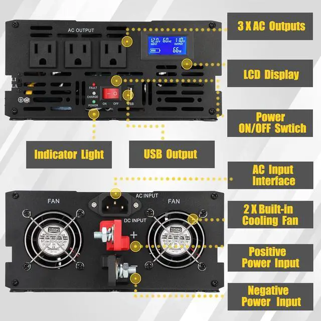 Alt view image 2 of 7 - 2000W Primary Sump Pump Backup System, Basment Protection Backup Inverter | LCD Display, Auto Switches for Continuous Sump Pump Operation, Basement Emergency and Power Outage Backup