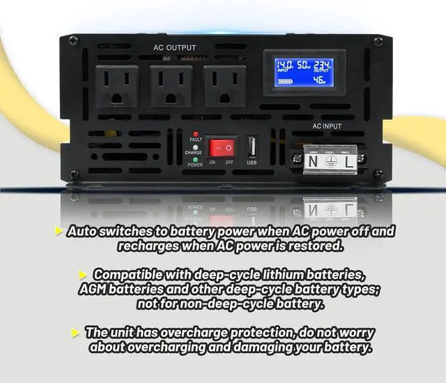 Alt view image 7 of 7 - 2000W Primary Sump Pump Backup System, Basment Protection Backup Inverter | LCD Display, Auto Switches for Continuous Sump Pump Operation, Basement Emergency and Power Outage Backup