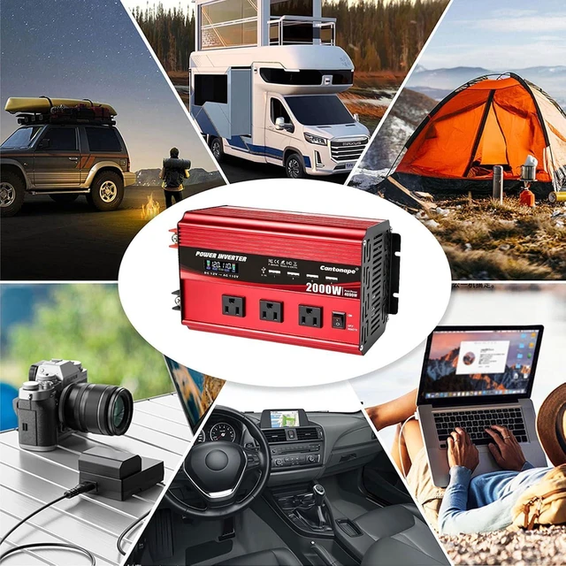 Alt view image 7 of 7 - 2000W Power Inverter 12V to 110V/120V DC to AC with LCD Display | Remote Controller, 3 x AC Outlets & 4 x 3.1A USB Car Adapter for Car Truck Boat RV Solar System