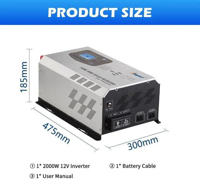 Alt view image 5 of 6 - 2000W Peak 6000W Pure Sine Wave Power Inverter Charger DC 12V to 120V AC Output Converter with LCD Display, Off Grid Low-Frequency Inverter for Sealed Gel AGM Flooded Lithium Battery Charger
