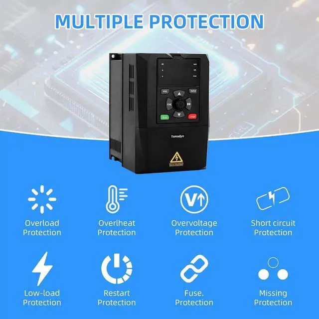 Alt view image 3 of 7 - 1.5KW 1HP VFD Variable Frequency Drive, 380V 3 Phase Input & Output, 3.8A Inverter for Spindle Motor, CNC , Pump & Fan Speed Control (03200Hz)