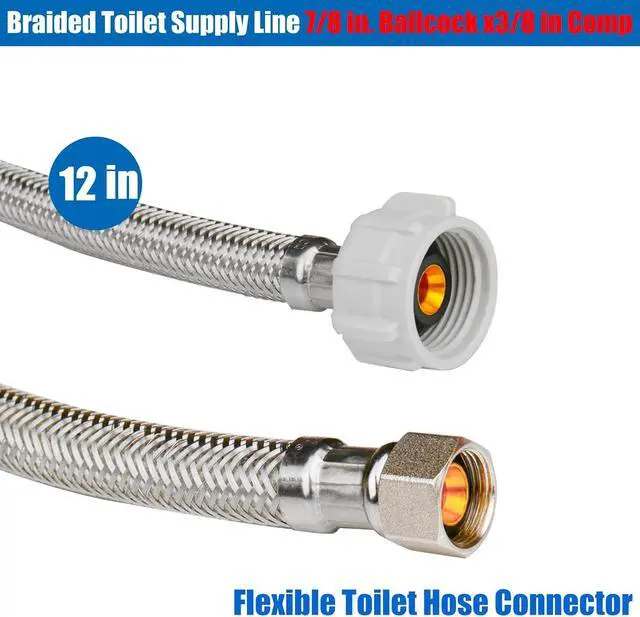 Alt view image 6 of 6 - 12 PACKS Toilet Hose Supply Line 12 Inch Braided 7/8" BC x 3/8"Comp,NSF | Flexible Toilet Water Hose Connector,Stainless Steel Water Supply Line for Toilet Hose Replacement