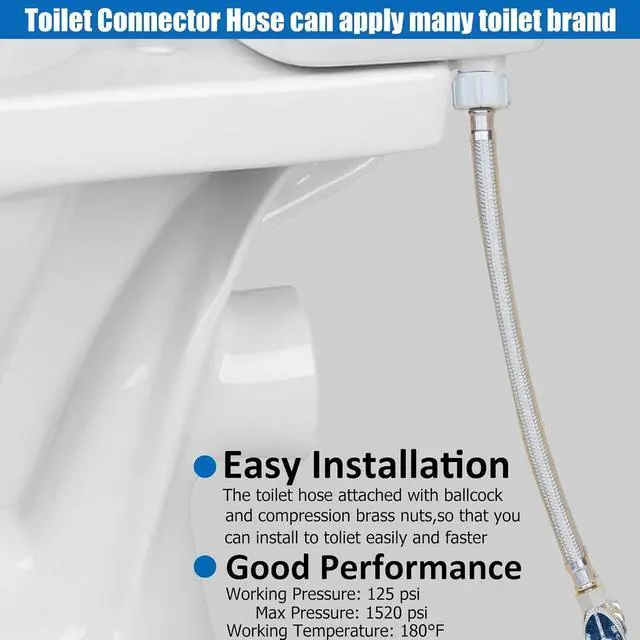Alt view image 5 of 6 - 12 PACKS Toilet Hose Supply Line 12 Inch Braided 7/8" BC x 3/8"Comp,NSF | Flexible Toilet Water Hose Connector,Stainless Steel Water Supply Line for Toilet Hose Replacement