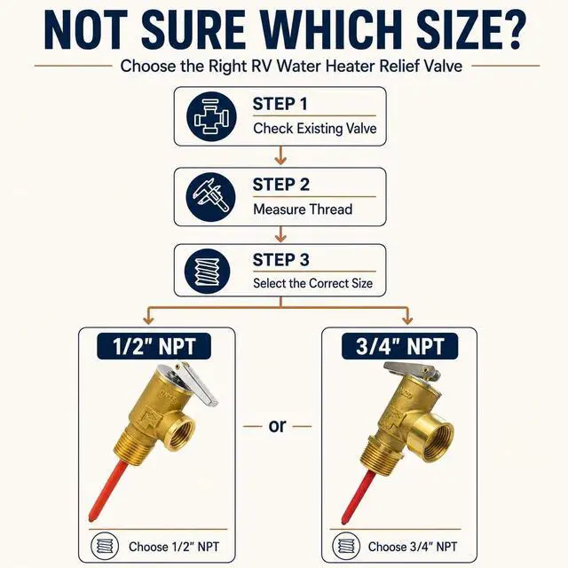 Alt view image 6 of 7 - Upgraded 1/2" and 3/4" NPT 210°F 150 PSI RV Hot Water Heater Tank Temperature Pressure Relief Valve with Extended Probe Compatible with Suburban&Atwood RV Water Heater and Storage Tanks