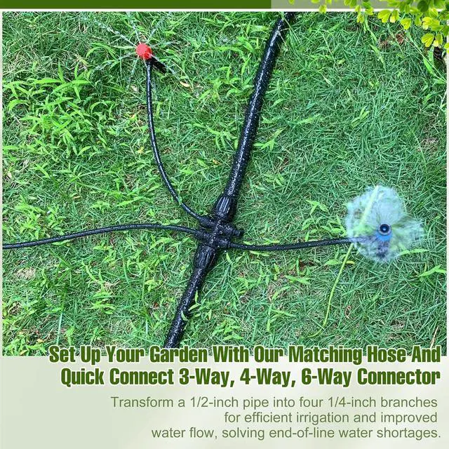 Alt view image 4 of 7 - 100FT 1/2 Inch Drip Irrigation Tubing with 10 Pack 1/2" to 1/4" Drip Irrigation Fittings, Drip Line Hose & Push-to-Fit 3-Way | 4-Way | 6-Way Splitter Connectors, for Drip Irrigation System