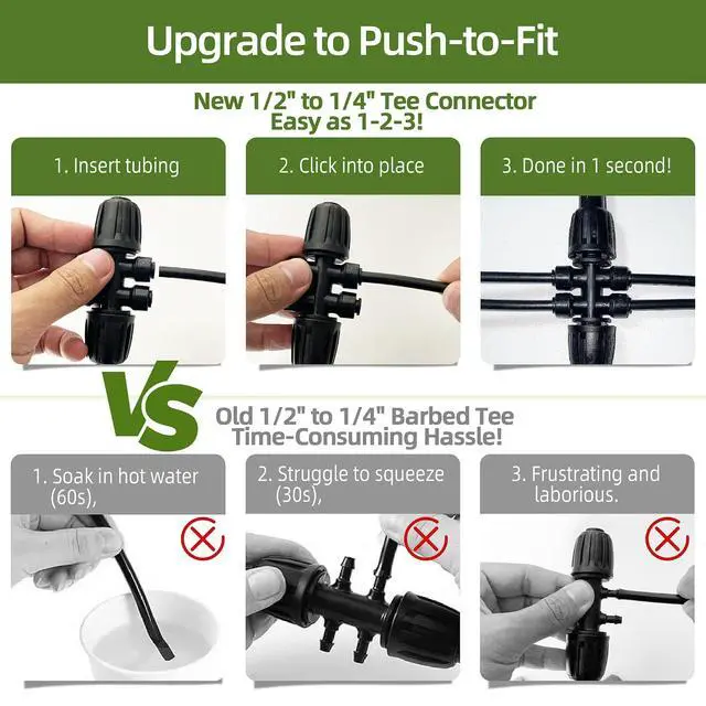 Alt view image 6 of 7 - 100FT 1/2 Inch Drip Irrigation Tubing with 10 Pack 1/2" to 1/4" Drip Irrigation Fittings, Drip Line Hose & Push-to-Fit 3-Way | 4-Way | 6-Way Splitter Connectors, for Drip Irrigation System