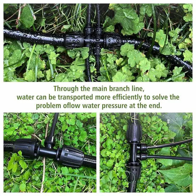 Alt view image 7 of 7 - 100FT 1/2 Inch Drip Irrigation Tubing with 10 Pack 1/2" to 1/4" Drip Irrigation Fittings, Drip Line Hose & Push-to-Fit 3-Way | 4-Way | 6-Way Splitter Connectors, for Drip Irrigation System