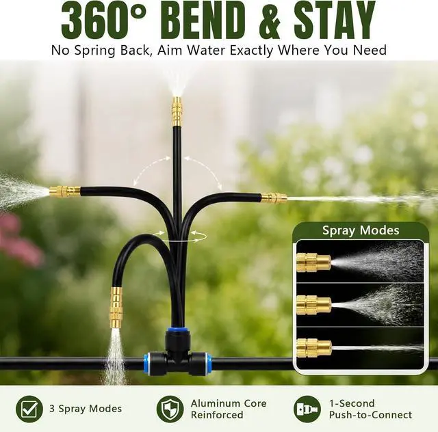 Alt view image 2 of 6 - Drip Irrigation Nozzles 40 Pack, 8 Inch Adjustable Sprayers for 1/4 Tubing | 360° bendable stems direct water where needed;tee connectors branch irrigation for pots,raised beds and greenhouse plants.