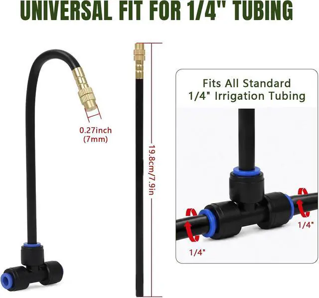 Alt view image 4 of 6 - Drip Irrigation Nozzles 40 Pack, 8 Inch Adjustable Sprayers for 1/4 Tubing | 360° bendable stems direct water where needed;tee connectors branch irrigation for pots,raised beds and greenhouse plants.