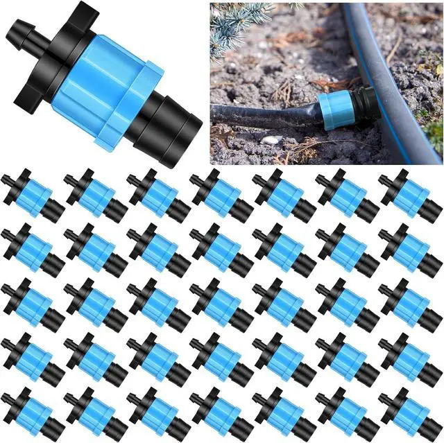 Main image of 100 Pcs Drip Tape Connector Fittings, Locks 1/4" Barb for 5/8" Drip Irrigation Fitting Kit Irrigation Tubing Connectors Tools Coupling Barbed Locking Fitting (Blue)