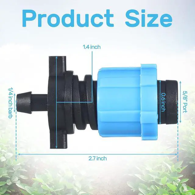 Alt view image 2 of 7 - 100 Pcs Drip Tape Connector Fittings, Locks 1/4" Barb for 5/8" Drip Irrigation Fitting Kit Irrigation Tubing Connectors Tools Coupling Barbed Locking Fitting (Blue)