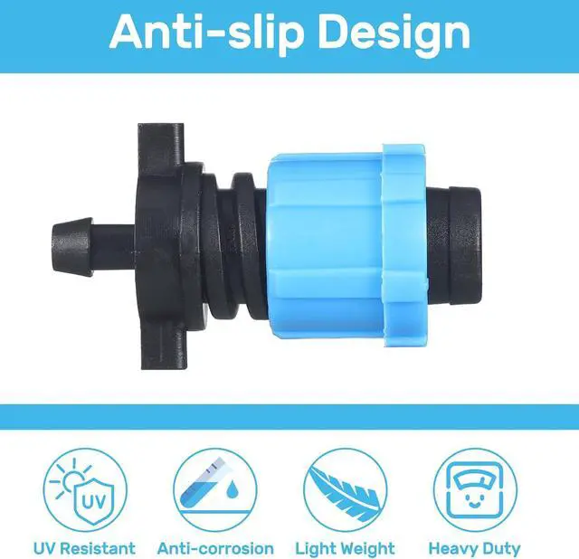Alt view image 4 of 7 - 100 Pcs Drip Tape Connector Fittings, Locks 1/4" Barb for 5/8" Drip Irrigation Fitting Kit Irrigation Tubing Connectors Tools Coupling Barbed Locking Fitting (Blue)