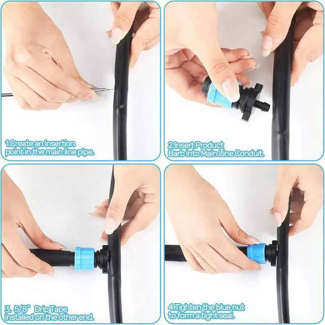 Alt view image 3 of 7 - 100 Pcs Drip Tape Connector Fittings, Locks 1/4" Barb for 5/8" Drip Irrigation Fitting Kit Irrigation Tubing Connectors Tools Coupling Barbed Locking Fitting (Blue)