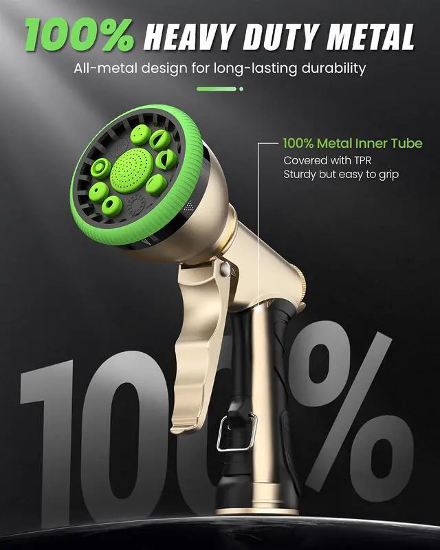 Alt view image 2 of 7 - Garden Hose Nozzle, Heavy Duty Metal Water Hose Sprayer Nozzle with 9 Adjustable Spray Patterns, High Pressure Hand Sprayer for Watering Plants, Lawns, Car and Pet Washing (2Pack, Green)