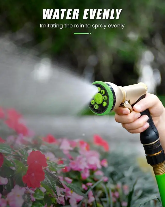 Alt view image 5 of 7 - Garden Hose Nozzle, Heavy Duty Metal Water Hose Sprayer Nozzle with 9 Adjustable Spray Patterns, High Pressure Hand Sprayer for Watering Plants, Lawns, Car and Pet Washing (2Pack, Green)