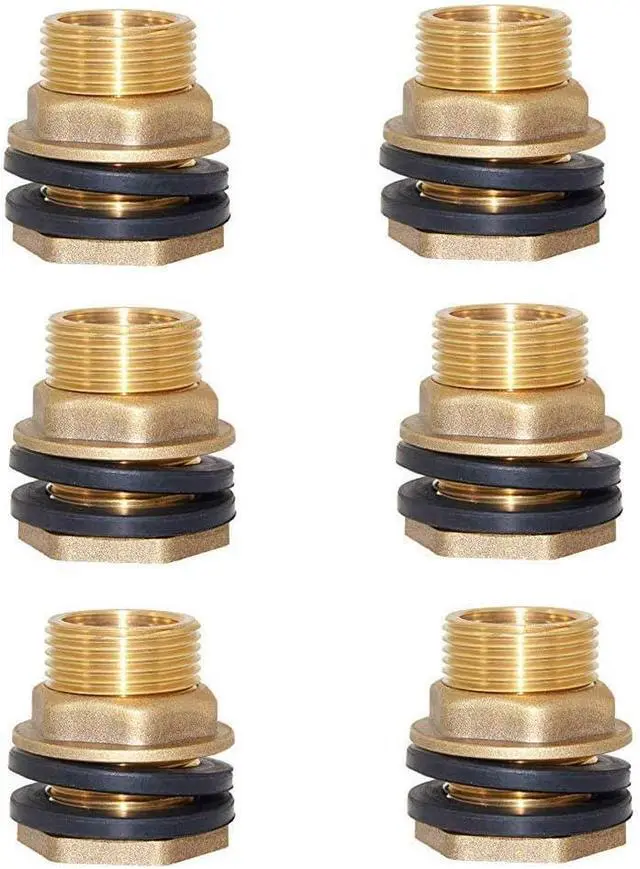 Main image of 6PCS 1/2" Female 3/4" Male Brass Water Tank Bulkhead Tank Fitting | With Rubber Ring, Soild Brass, Provides Stable And Leakproof Connection, Water Tank Connector