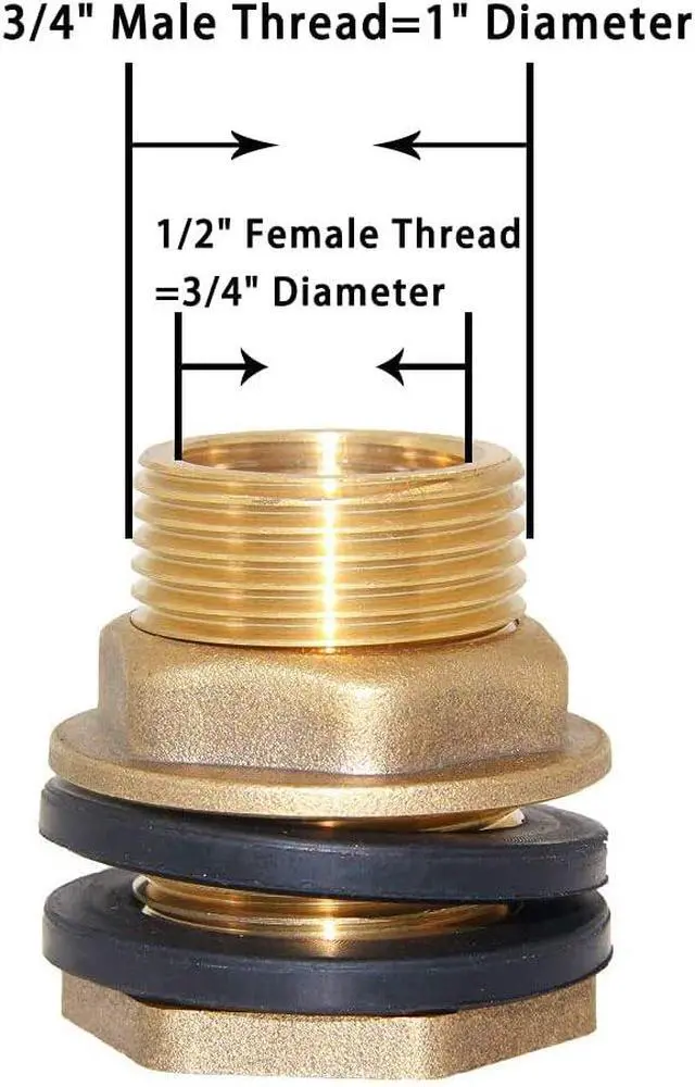 Alt view image 2 of 7 - 6PCS 1/2" Female 3/4" Male Brass Water Tank Bulkhead Tank Fitting | With Rubber Ring, Soild Brass, Provides Stable And Leakproof Connection, Water Tank Connector