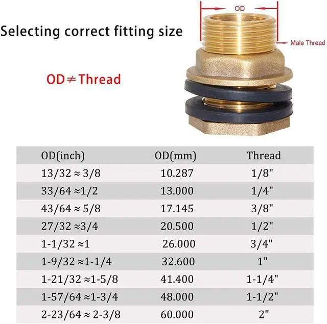 Alt view image 5 of 7 - 6PCS 1/2" Female 3/4" Male Brass Water Tank Bulkhead Tank Fitting | With Rubber Ring, Soild Brass, Provides Stable And Leakproof Connection, Water Tank Connector