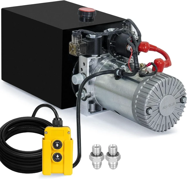 Main image of Electric Hydraulic Pump Unit Metal Reservoir for Dump Trailer (Double Acting 10 Quart)