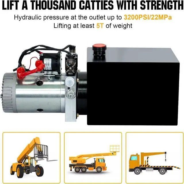 Alt view image 2 of 7 - Electric Hydraulic Pump Unit Metal Reservoir for Dump Trailer (Double Acting 10 Quart)