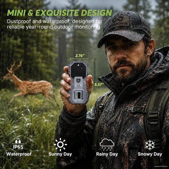 Alt view image 3 of 7 - 2 Pack Mini Trail Camera 32MP 1080P HD Wildlife Camera with 32GB SD Card Game Cameras with Night Vision Motion Activated Waterproof with 4AA Batteries & Card Reader