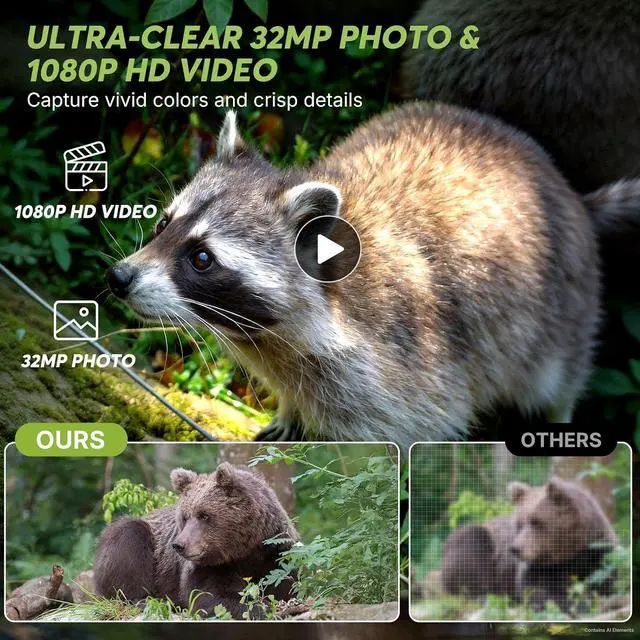 Alt view image 2 of 7 - 2 Pack Mini Trail Camera 32MP 1080P HD Wildlife Camera with 32GB SD Card Game Cameras with Night Vision Motion Activated Waterproof with 4AA Batteries & Card Reader