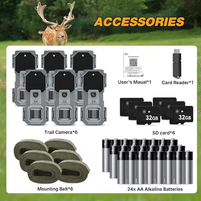 Alt view image 2 of 7 - Mini Trail Camera 6 Pack 32MP 1080P HD Deer Camera with 32GB SD Card Game Cameras with Night Vision Motion Activated Waterproof with Card Reader